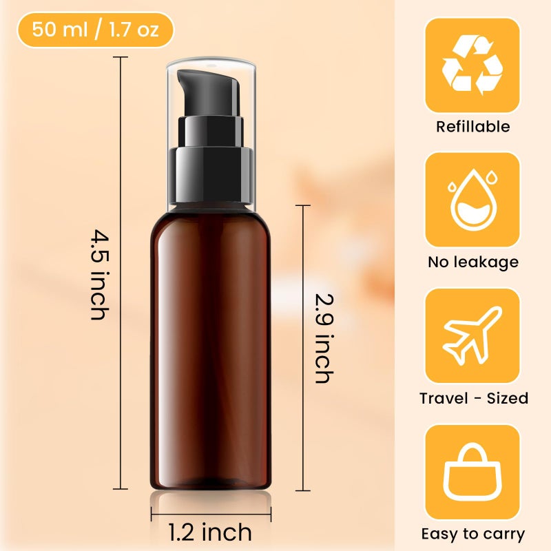 RAYNAG 5 Pack Travel Pump Bottles Empty Refillable Plastic Pump Bottle Spray Bottle Dispenser With Black Cap for Lotion Cream Essential Oil Travel Container, 50ml/1.7oz (Brown) - Image 3
